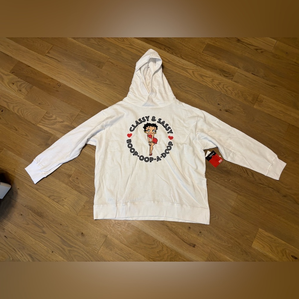 Betty Boop Hoodie Pullover Women's Sz XL White Classy & Sassy Cartoon Retro